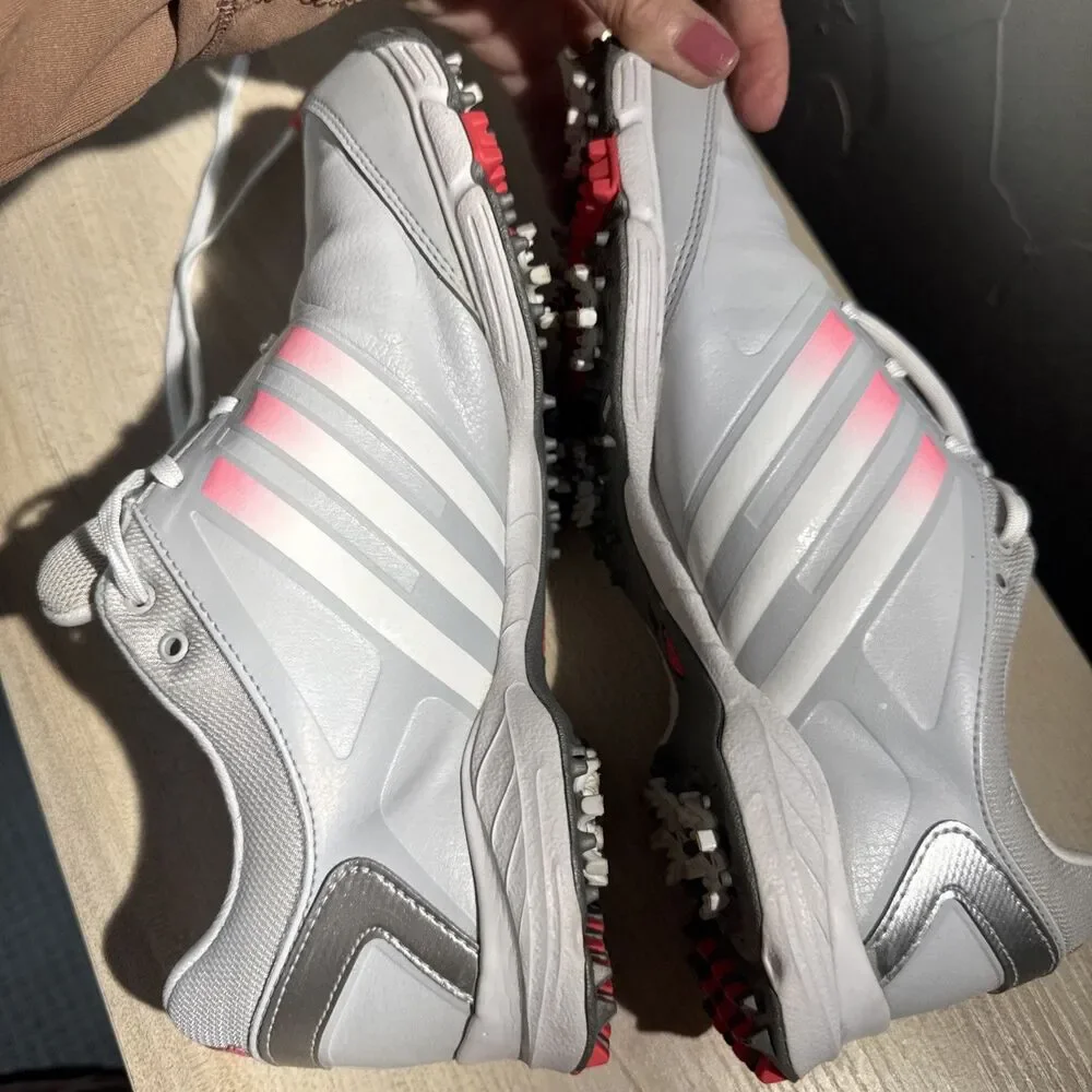 Adidas Shoes Womens 8 FitFoam Traxion Golf Cleats Sneakers Gray Pink Lace Up